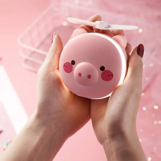 Piggy Glow™ 4-in-1 Mirror Fan | Portable Fan, Mirror & LED Light 🐷